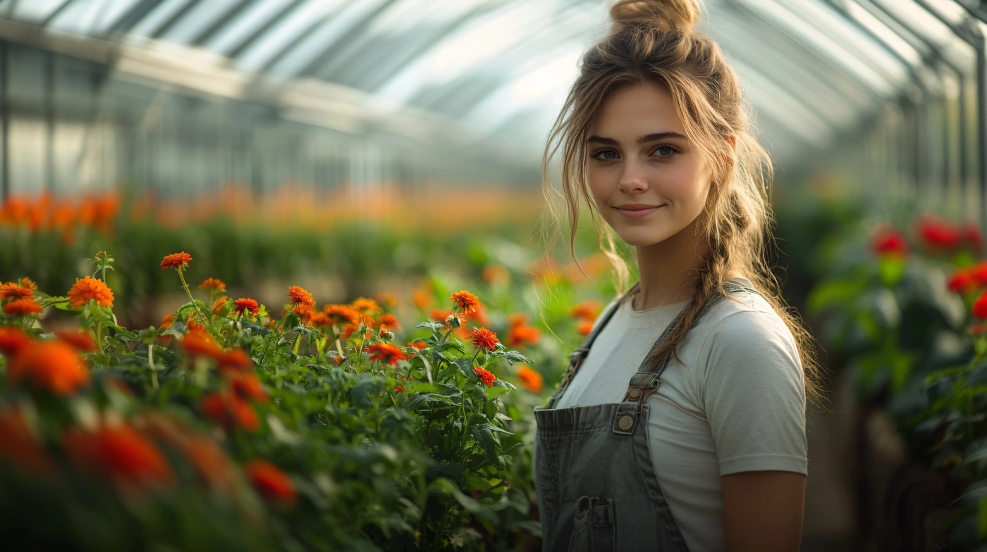 Person in greenhouse